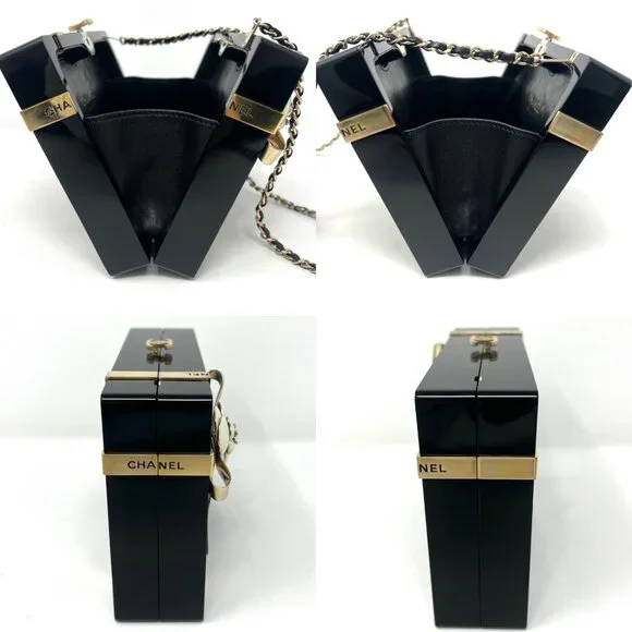 Chanel 2017 Black Plexiglass Gold Hardware Gift Box Minaudiere Clutch - Picture 9 of 12